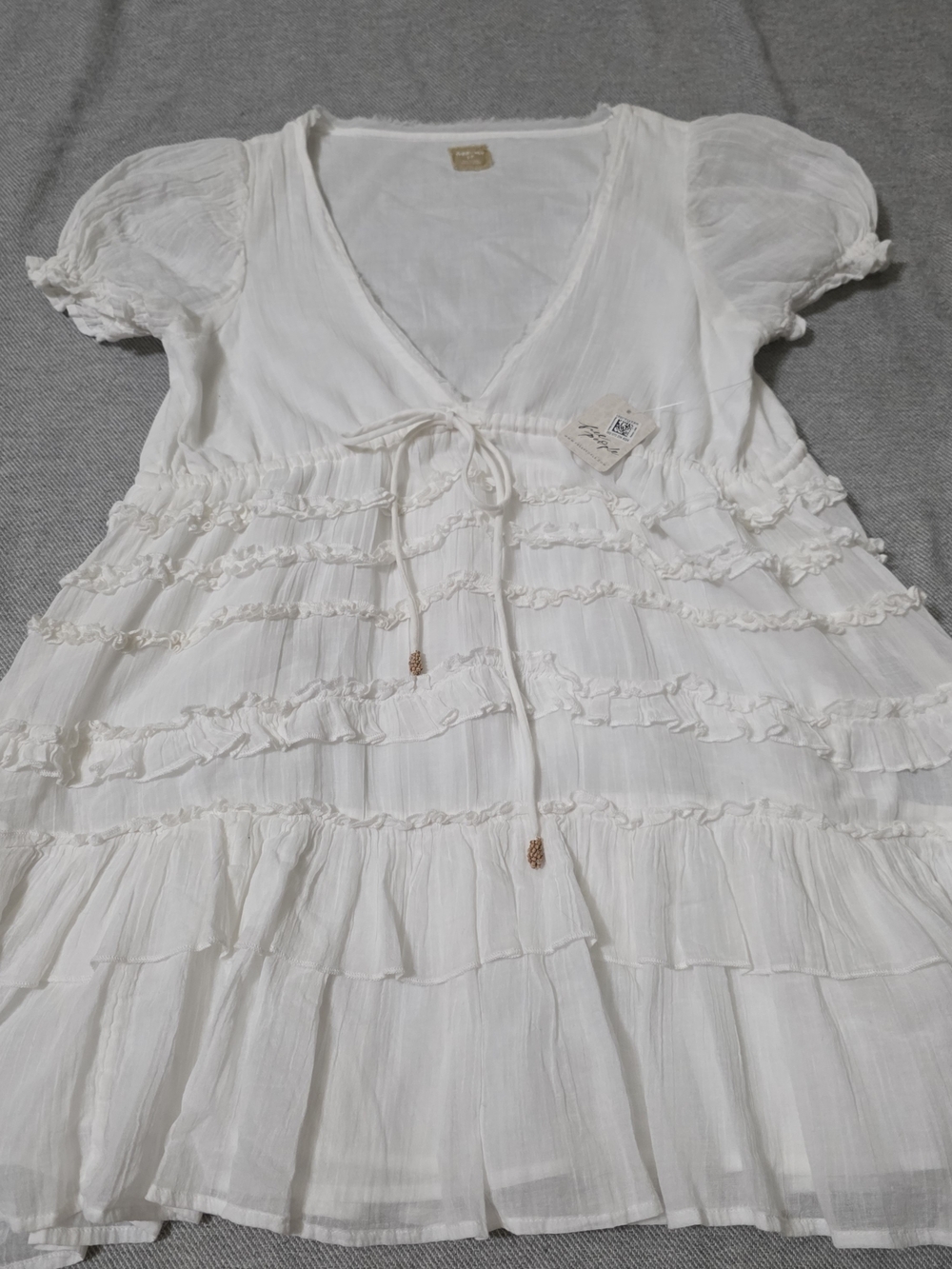 Free People Darcy White Ruffled Mini Dress with Tie Waist - Picture 9 of 15
